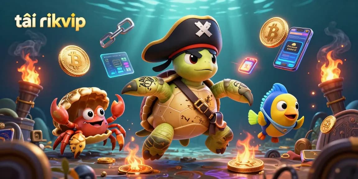 Join the adventure with tải rikvip, featuring a turtle pirate and vibrant crypto treasures!