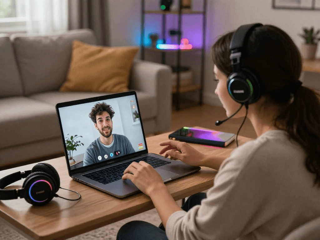 Engaging ai porn chat session in a cozy setting with digital avatars.