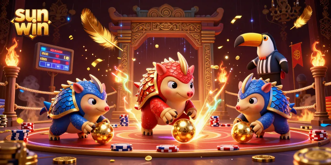 Engage in the exciting sun win casino game with dynamic pangolin rivals rolling golden balls through poker chips.