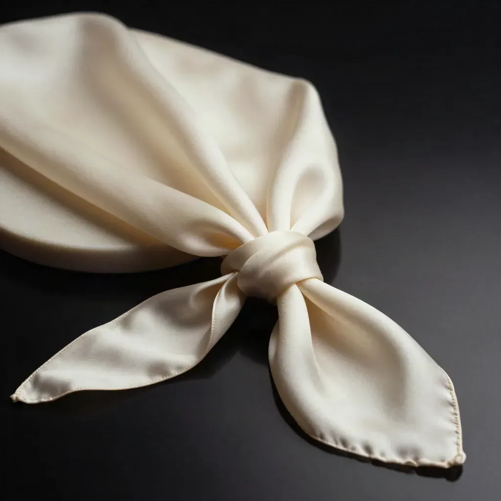 Ivory silk scarf ribboned over a pale plinth in dramatic studio light