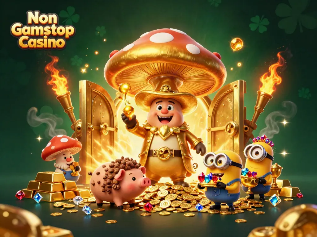 Engaging Non Gamstop Casino scene with magical riches, characters, and dynamic treasures