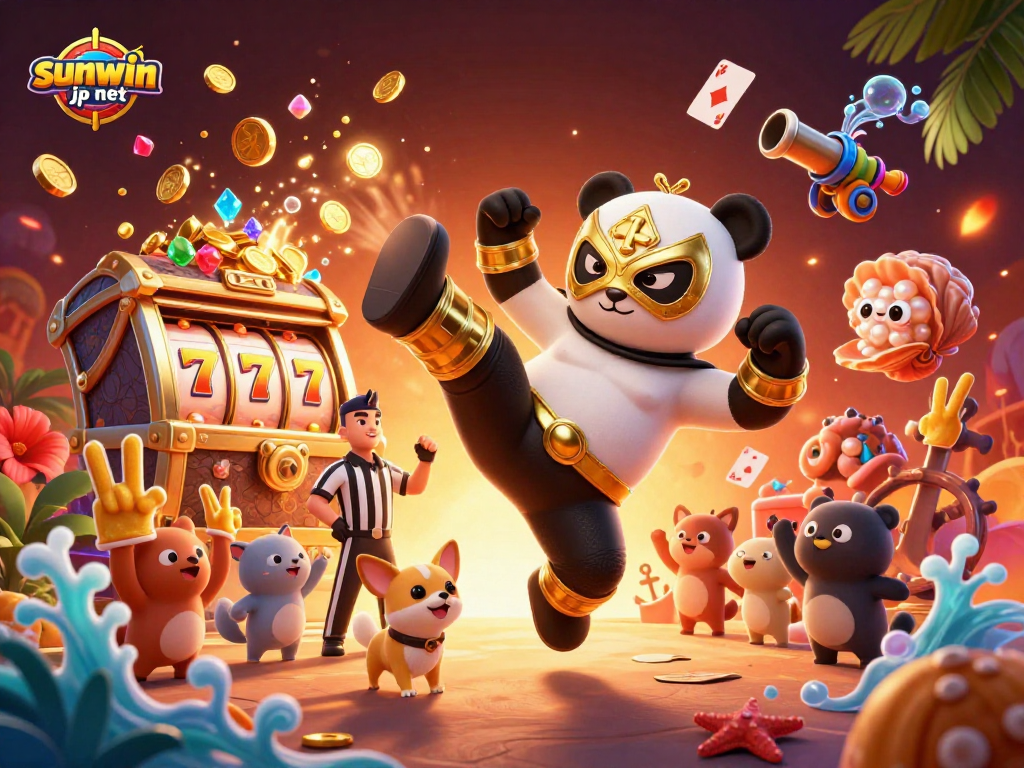 Experience thrilling moments with sunwin jp net as a wrestling panda fights for glory amidst golden jackpots.