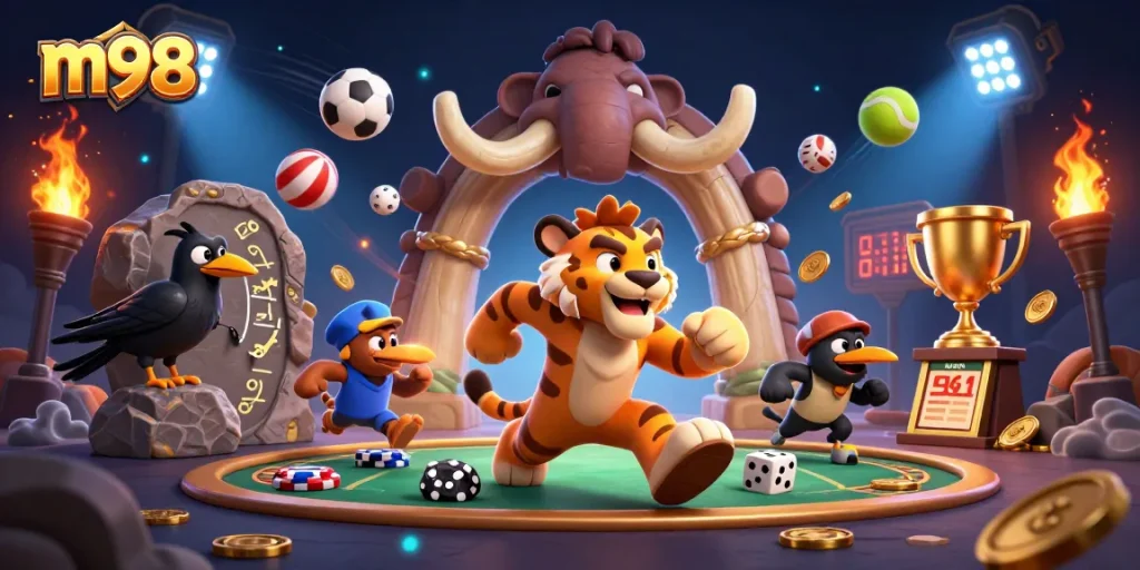 Experience thrilling m98 casino action in an ultra-detailed prehistoric gaming scene.