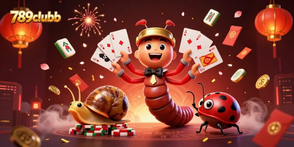 Experience the thrilling 789clubb casino scene with vibrant characters and rich gaming elements.