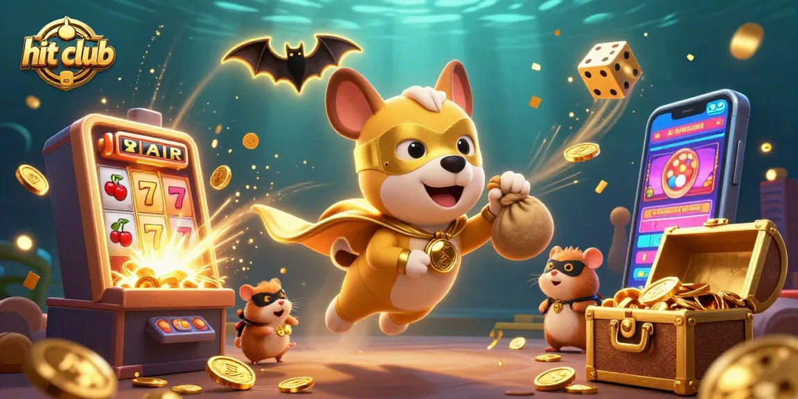 Join the excitement at hit club with a superhero dog and hamster amidst jackpot thrills and casino fun!
