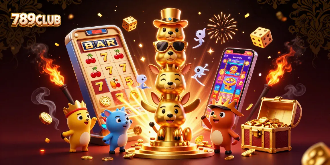 Engage with the vibrant world of 789CLUB through a dynamic 3D casino illustration showcasing thrilling game elements and captivating characters.
